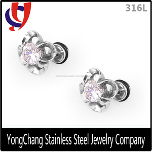 Plata de ley 925 medicado acero flor pendiente del perno prisionero piercing del oído con piedras preciosas - Product Image 2