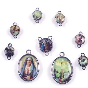 カトリックの祝福された聖母マリアのステッカーメダル献身7つの悲しみメダルロザリオのためのロザリオコネクタ