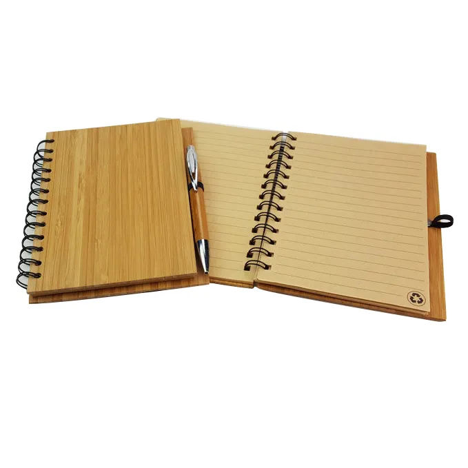 Tampa de notebook de madeira reciclada, novidade, cobertura dura, notebook de bambu promocional