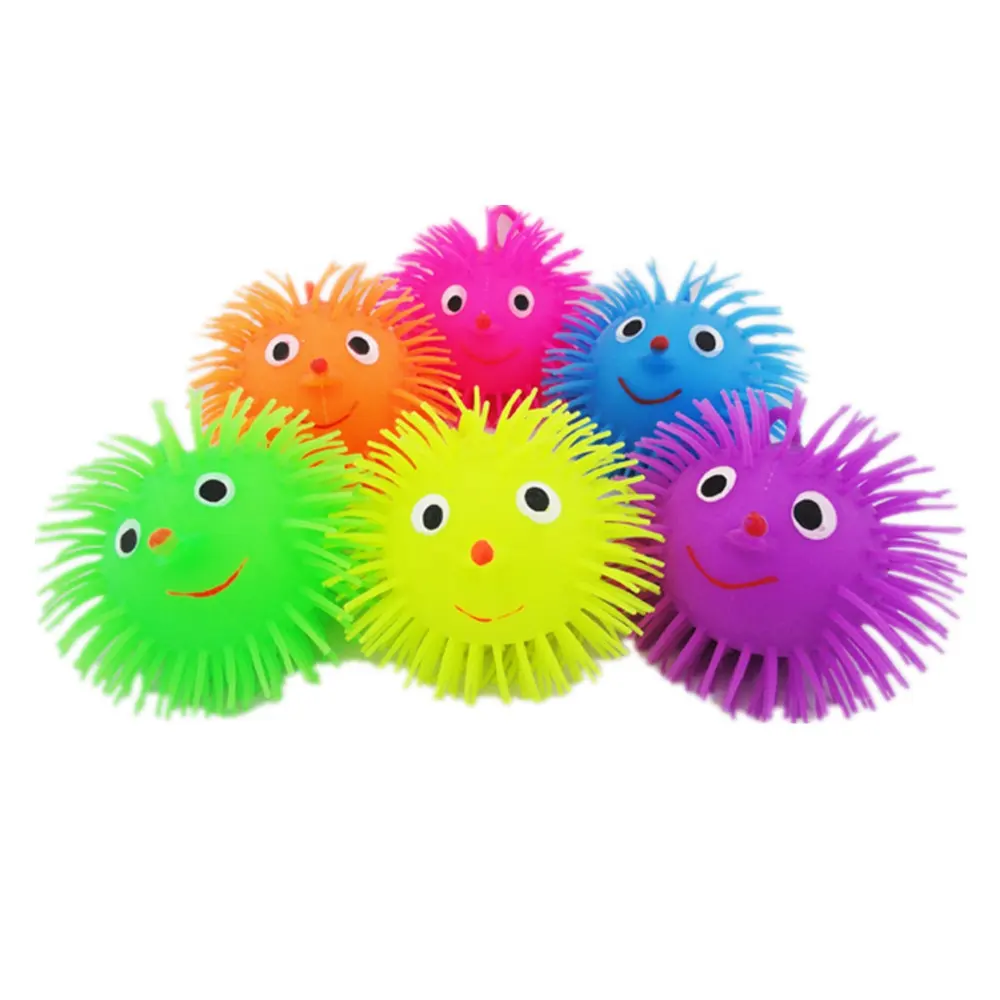 Factory Sale Lächelnde TPR Fluffy Light LED Ball Tiernase Squishy Face Flash ing Puffer Balls für Kinder