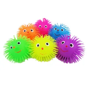 Factory Sale Smiling TPR Fluffy Light LED Ball Animal Nose Squishy Face Flashing Puffer Balls for kids