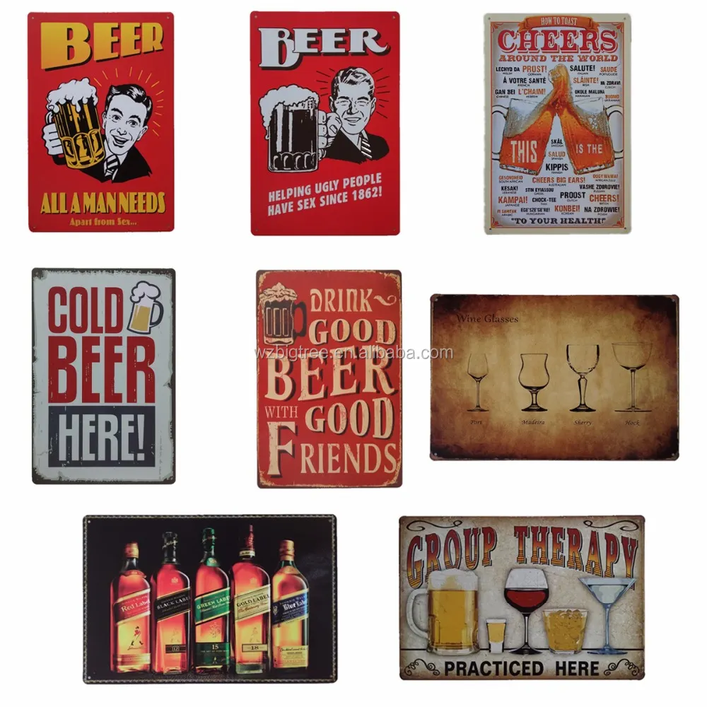 Impresión de diseño personalizado, letrero de aluminio, placa de cerveza, lata vintage, letrero de metal antiguo para promoción de cerveza