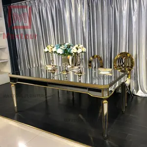 דובאי מלבן זהב שיקוף אוכל שולחן יוקרה מראה אוכל שולחנות לחתונה אירועים