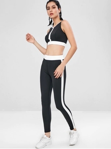 KY Gym Non Adjustable Strap Contrast Black and <strong>White</strong> Two Tone <strong>Sports</strong> <strong>Bra</strong> and Leggings Set Suite Yoga Pants Sexy Yoga Pants - Product Image 4