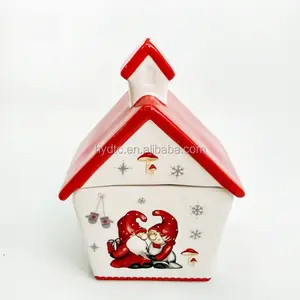 Vendita calda di natale di figura della casa di vasi di ceramica con coperchio in ceramica cookie box