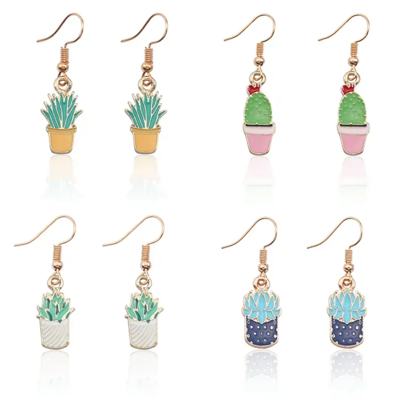 DIY Women Cute Anime Plant Earrings For Girls Trendy Potted Plant Earring Colorful Cactus Jewelry Gift Drop Shipping