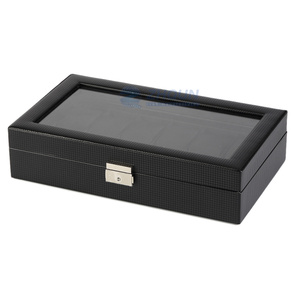 12 khe cắm đen sợi carbon thiết kế thời trang người đàn ông PU da sang trọng cổ tay đồng hồ lưu trữ hiển thị hộp - Product Image 4