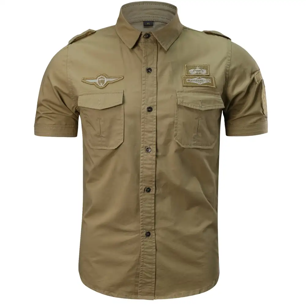 Camisa táctica militar de algodón para hombre, camisa de manga corta de talla grande 5XL 6XL, de verano, 100%