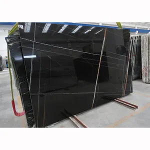 SH STONE Vente en gros Carreaux de marbre noir de Tunisie Dalles de marbre noir Sahara poli avec veines dorées et blanches - Product Image 2