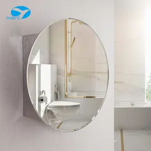 Wall storage one door oval shape bathroom mirror cabinet