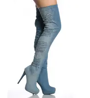 MANRINO-0429 देवियों डेनिम कपड़े ऊपरी फैशन के रुझान महिला से अधिक घुटने जांघ उच्च के साथ जीन जूते उच्च एड़ी मंच