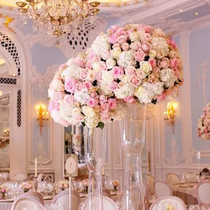 Pièces centrales décoratives de table, fausses fleurs, roses blanches, pour un mariage, pour décorer une table, 45cm