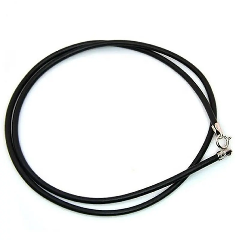 Горячая Летняя распродажа ожерелье 925 стерлингового серебра застежка-молния Черный силиконовой резины 2 мм регулируемое ожерелье шнура