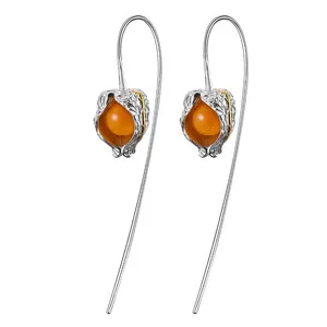 Custom Natural Stone Creative Design Physalis Fruits Cape gooseberry Dangle drop Earrings 925 sterling silver with 18k jewelry