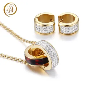 Bagues à Design de mariage avec Zircon et or 18K, ensemble de bijoux en acier inoxydable, vente en gros, tendance,