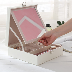 Multifonction de luxe Ornement <span class=keywords><strong>Bijoux</strong></span> Pliable Boîte De Rangement <span class=keywords><strong>avec</strong></span> Grand <span class=keywords><strong>Miroir</strong></span> Cosmétique - Product Image 1
