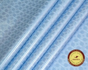 Brocart de Guinée 10 Yards/pièce <span class=keywords><strong>Bleu</strong></span> Ciel Shadda Bazin Riche Tissu Damassé 100% Coton Tissu Africain pour Vêtements Qualité Allemande - Product Image 5