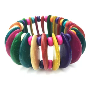 Bracelet en coquille de noix de coco colorée, pièces, fait à la main, cadeau, Bracelet en caoutchouc perlé