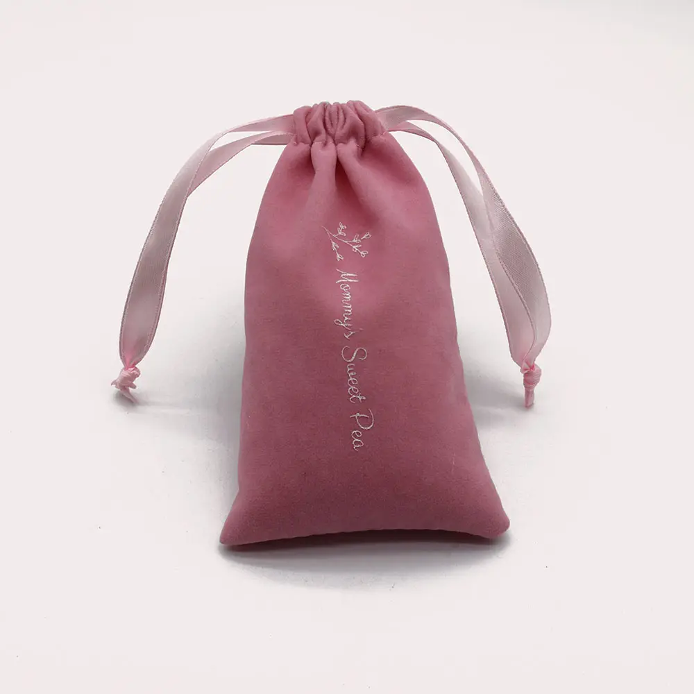 Custom Suede Velvet Pink Pouch with Ribbon