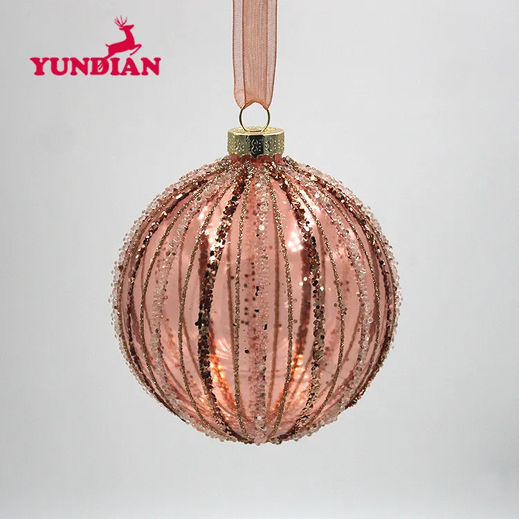 Factory Wholesale Custom Clear Rose Gold Glass Xmas Tree Ball Ornaments With Silk Ribbon For Christmas Tree Hanging