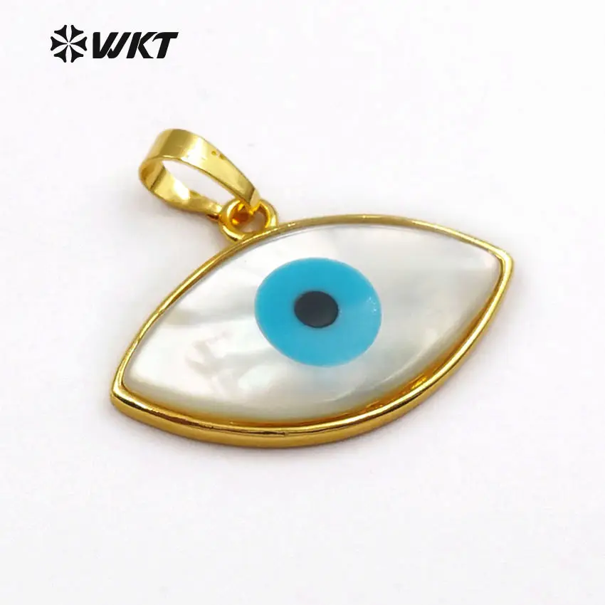 WT-P720 Groothandel Hot Dubbele Punt Goud Boze Oog Shell Hanger, Fashion Blue Turquoise Shell Evil Eye Hanger