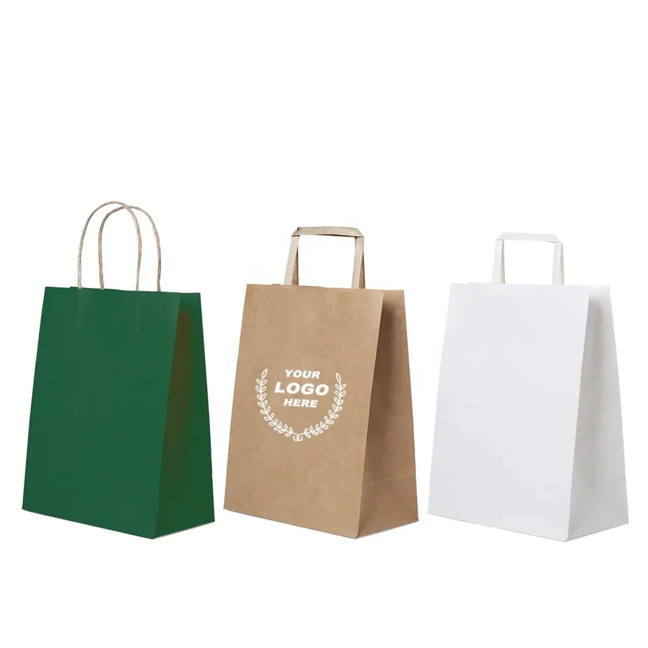 Personnalisez le LOGO pas cher Kraft papier fête présente pour aller livraison magasin sacs de cadeau de mariage avec poignée