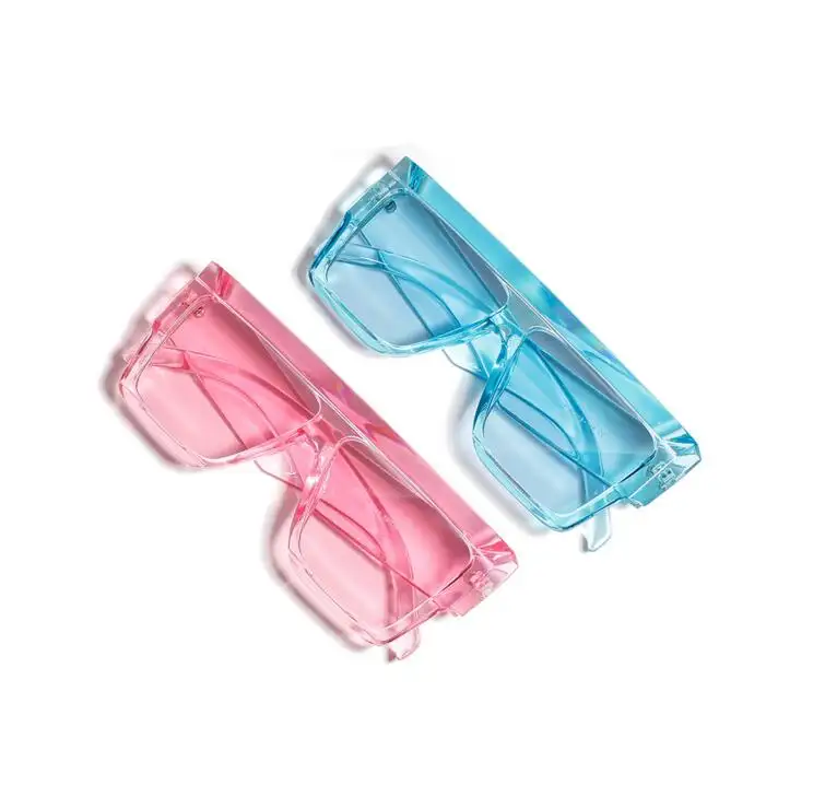 Queena óculos de sol unissex, óculos de sol quadrado grande, quadrado, grande, transparente, azul e rosa