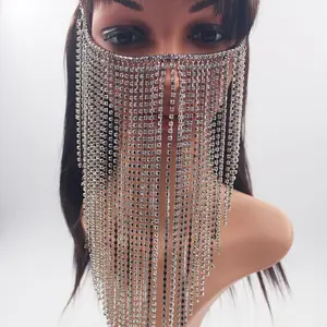 Wholesale Face Chain Women Gold Plating Face Cover Tassel Rhinestone Head Chain Face Veil Harness Body Jewelry Headdress