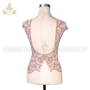 DRA-183 High end ที่กำหนดเองเจ้าสาวสีชมพูขนาดใหญ่ลูกปัด applique designs สำหรับชุด
