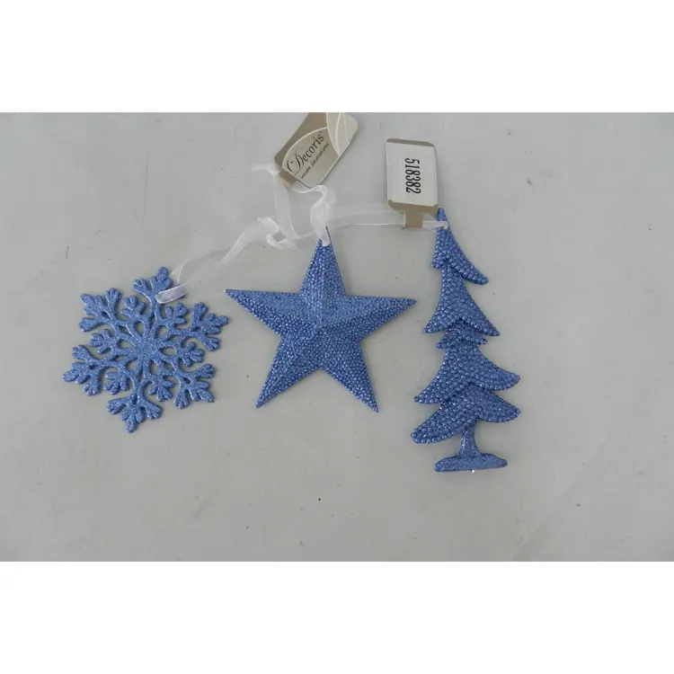 Top Selling Set Item Plastic Glitter Snowflake Star Tree Shape Christmas Tree Decorative Hanging Ornament