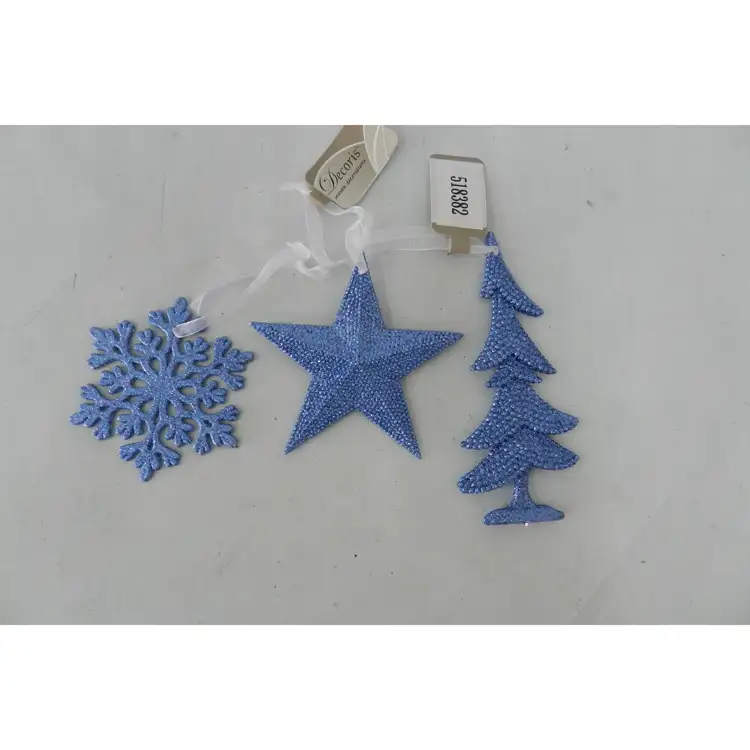 Conjunto de adorno decorativo de plástico con forma de árbol de Navidad, Set de adorno de plástico con purpurina, forma de estrella y copo de nieve