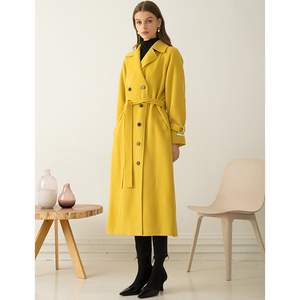 Doppio petto <span class=keywords><strong>giallo</strong></span> senape lana maxi cappotti per le donne - Product Image 3