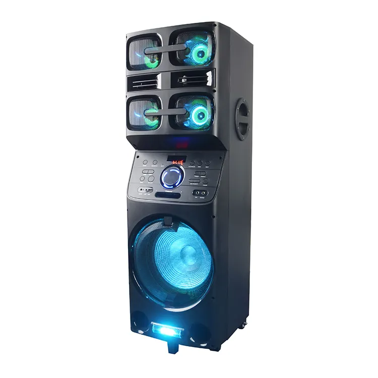 Portable party speaker 12 inch trolley recharge speaker with LED Strobe Light usb sd fm radio