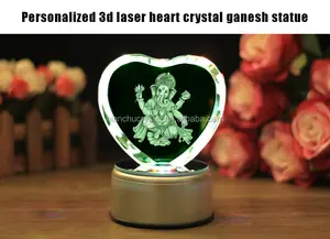 3D Laser Khắc Trái Tim Hình Tinh Thể Thủy Tinh Ganesh Tượng Cho Quà Tặng Tôn Giáo