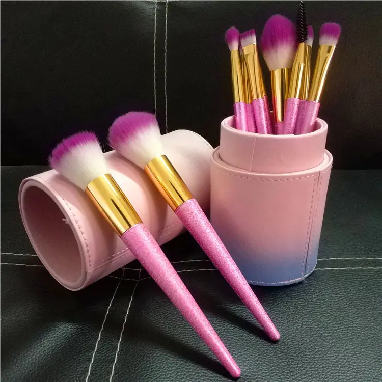 Pinceaux de maquillage roses, produits de beauté, 10 pièces, ensemble de pinceaux licorne, arc-en-ciel