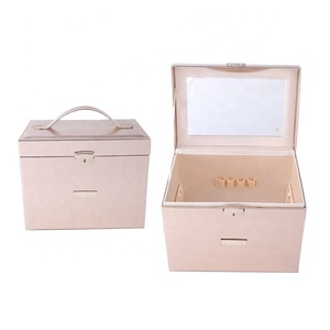 Professional Luxury Leather Mirror Vanity Cosmetic <strong>Makeup</strong> <strong>Box</strong> - Product Image 1