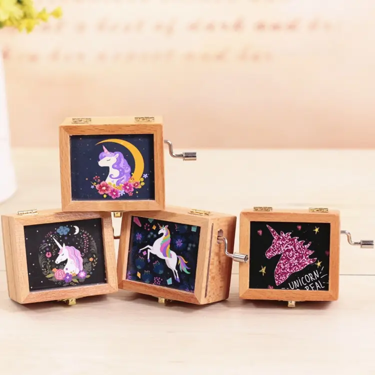 Sáng tạo dễ thương unicorn mini hộp nhạc bằng gỗ