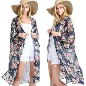 2018 floral printed boho styles kimono for women summer beach wear fashion long kimono