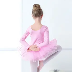 Gaun Tutu Balet Anak Perempuan, Baju Putri Ulang Tahun Lengan Panjang Merah Muda