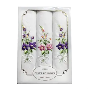 Pianura cotone bianco delle signore del ricamo floreale fazzoletto set