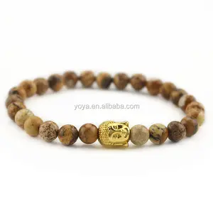 Bru0821 pulseira de ouro enfeite de jasper, pulseira espiritual tibetana com 6mm