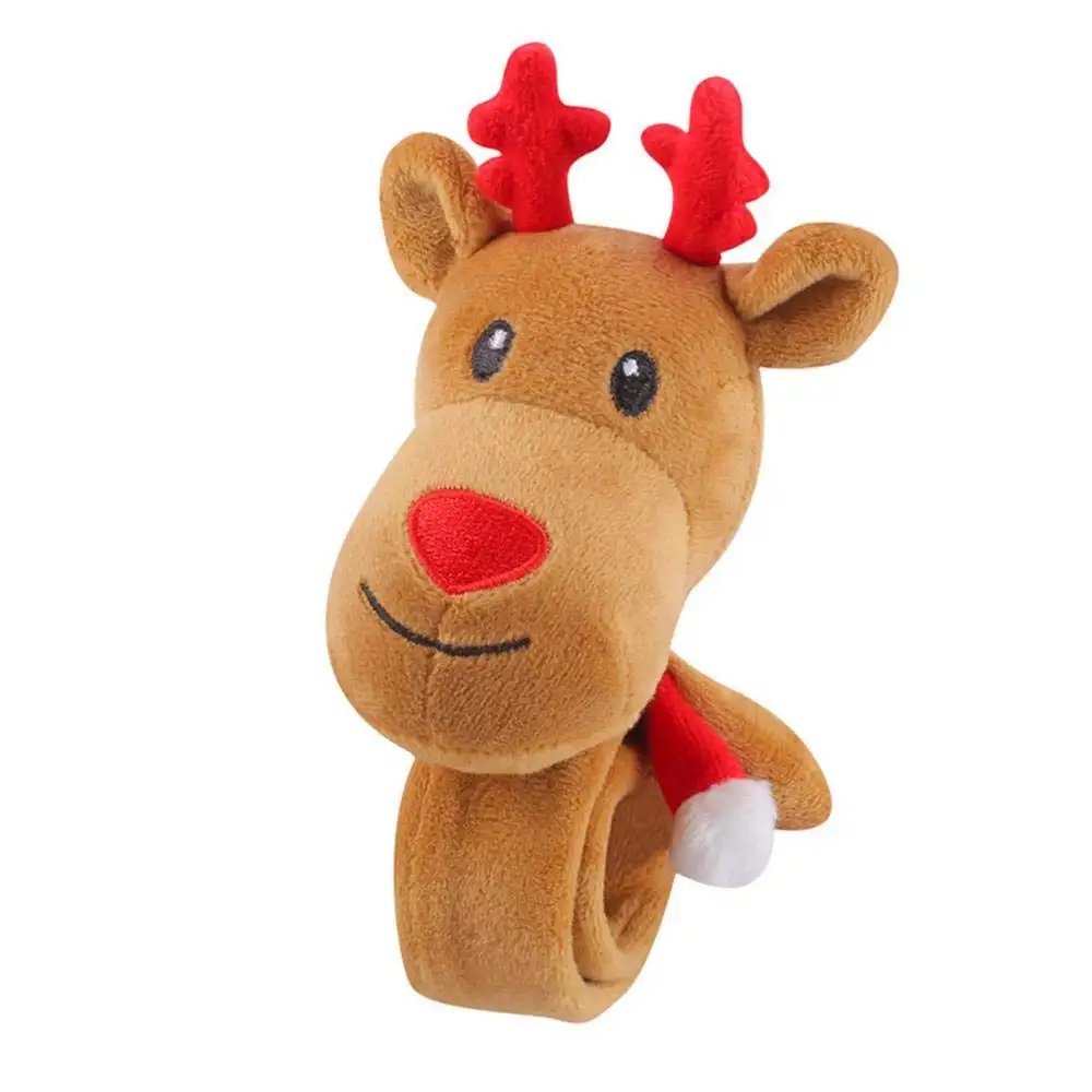 B241 Kids Gift Toys Plush Deer Slap Bracelets Christmas Wristband Stuffed Animal Plush Deer Slap Bracelets