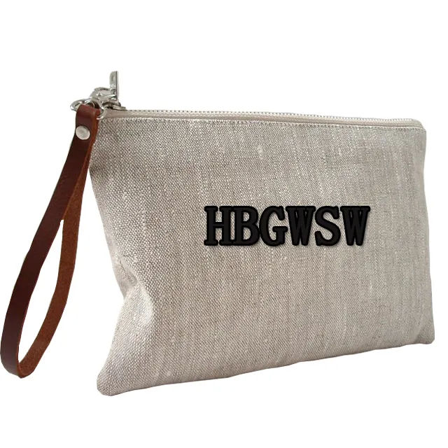 Trendy Bag Toiletry Square Popular Wristlet Simple Natural Purse Summer New Latest Lady Linen Clutch