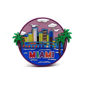 Aimants ronds en PVC, 1 pièce, Miami, souvenir, forme ronde, époxy souple, pour réfrigérateur