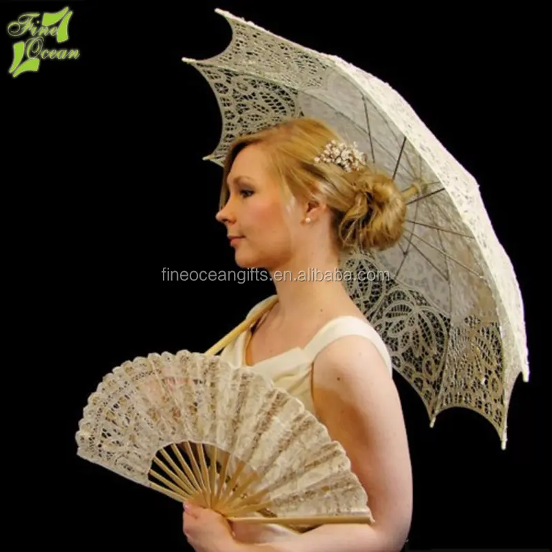 Großhandel Belgien sommer phantasie billig mini weißer China stoff sonnenschirm dame spitze regenschirm für hochzeit