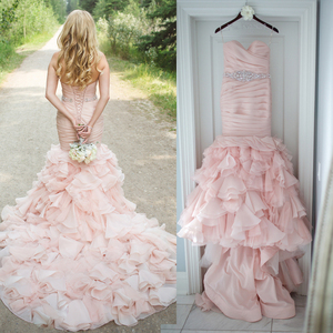 LL033 sıcak satış pileli sevgiliye allık pembe düğün elbisesi organze Ruffled Mermaid düğün elbisesi es gelinlikler Vestidos - Product Image 1