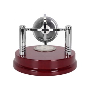 Swiveling Round Wood Base <strong>Globe</strong> <strong>Desk</strong> <strong>Clock</strong> with Thermometer - Product Image 3