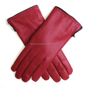 Guantes de piel de oveja auténtica roja a la moda para mujer, guantes de invierno cómodos y elegantes para ciclismo, pesca, fiesta informal - Product Image 1