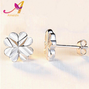 2017 El Último de Plata Anti Alergia Rodio Plata de Ley 925 Trébol de Cuatro hojas Pendientes Espárragos - Product Image 1