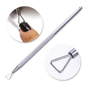 Thép Không Gỉ Thanh Que Cuticle Pusher Lacquer Cleaner Tam Giác Đầu Nail Gel Polish Remover Tool